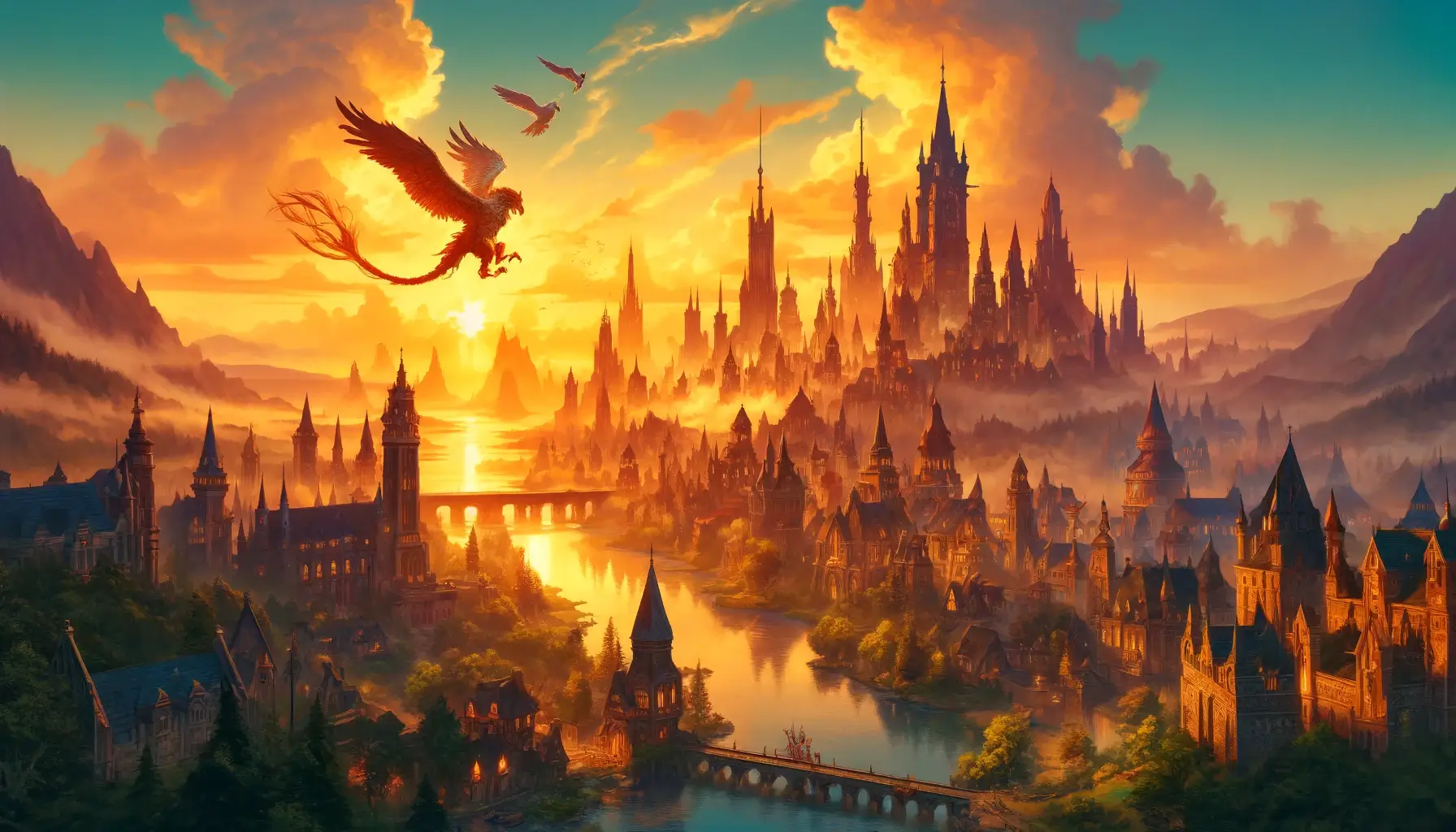 A stunning 16_9 fantasy landscape for a website's 'About' page hero image, inspired by role-playing games and Dungeons & Dragons.